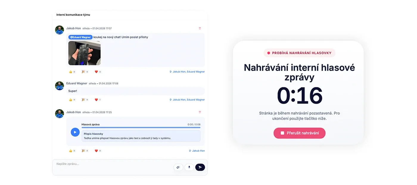 Nové rozhraní chatu v detailu zakázky v myrepair.app