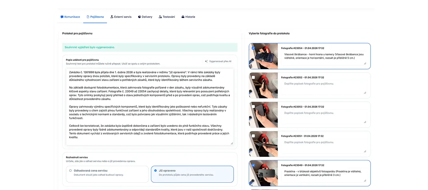 Protokol pro pojišťovnu v myrepair.app